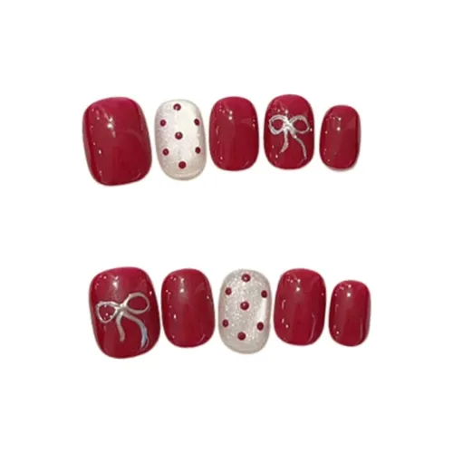 XIBI Элегантность Красный Гороховый узор False Nail Короткий Квадратный And Круглый Бант 15 мм