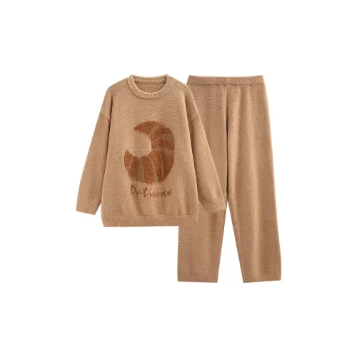 Same Language Пижамный комплект Женские Лев Cub Желтый·Луна Лунный Коричневый