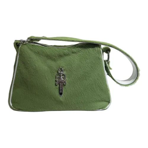 Chrome Hearts Конский волос Кожаная отделка Курица Китайская медная монета Сумка Сумка Сумка через плечо Стандартная Женская Зеленая