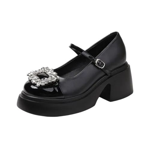 Pounise Грубый каблук Мэри Джейн туфли 7 см женские