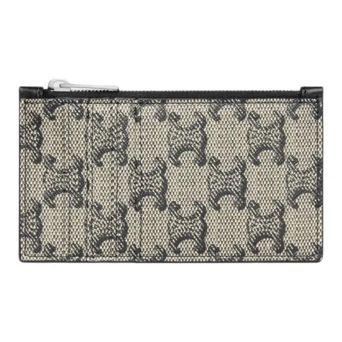 CELINE Triomphe Холст Панели Телячья Кожа Отделка Картхолдер Женский Светлый Яркий