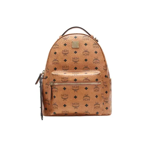 MCM Stark Visetos Покрытый холст Рюкзак Средний Унисекс Коньячный Коричневый