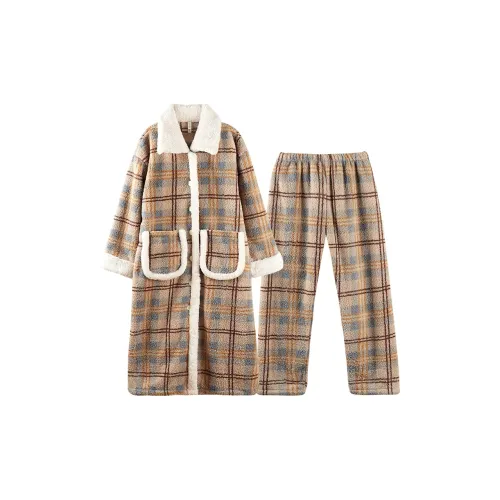 Q'NIANMA Пижамный комплект женский светлый кофейный