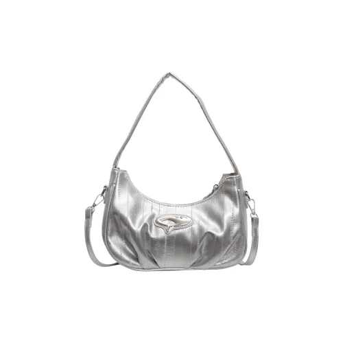 NOMK ПУ (полиуретан) Биркин Сумка Маленькая Квадратная Сумка Сумка через плечо Women's Silver