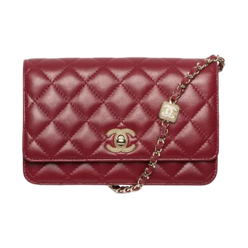 CHANEL Овчина с стразами сумка через плечо кошелек женский бордовый