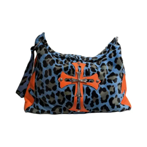 Chrome Hearts Кожаная отделка Портативная Сумка через плечо Сумка на плечо Женская Синяя с леопардовым принтом