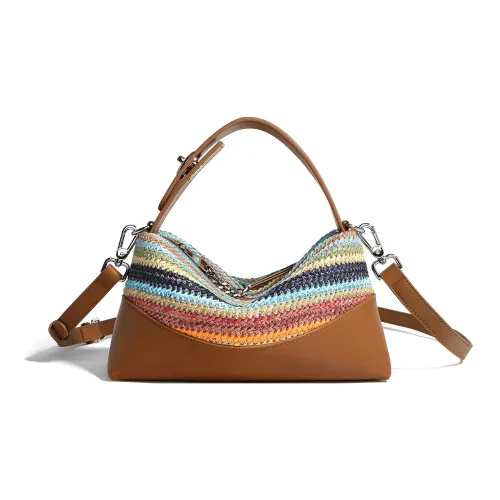 NIUMJ Коровья кожа с тканью вязаной через плечо подмышечный сумка на плечо обычный женский коричневый и радужный коричневый