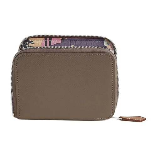 HERMES Silk'In Epsom BARENIA Телячья кожа Кошелек Женские Шелк Комплект Цвет Черный Лоза Каштановый Buzz Зеленый