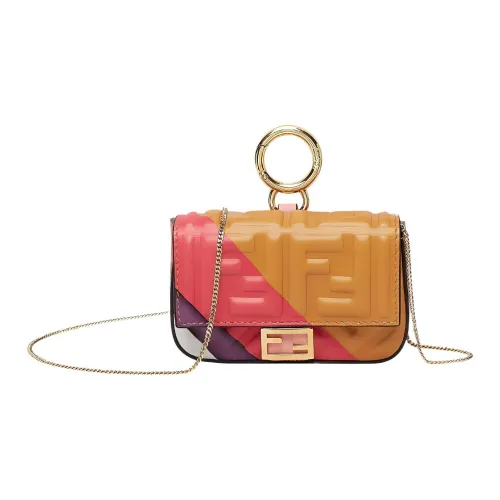 FENDI Sheepskin Baget Сумка Coin Кошелек Сумка через плечо Extra Mini Женская Коричневый Фуксия Многоцветный