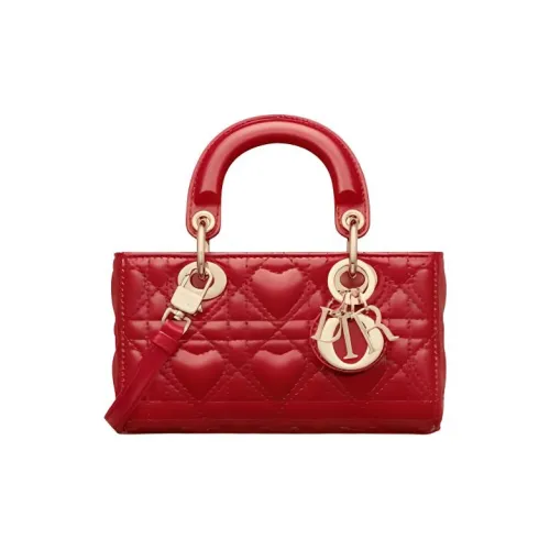 DIOR LADY D Joy Sheepskin Сумка Lady Dior Сумка через плечо Сумка Extra Mini Women's Silver Lotus Red
