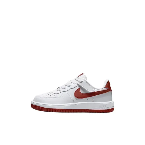 Nike Air FORCE 1 Устойчивый к истиранию Низкий Топ Детские Скейтбординг Белый Красный Детский