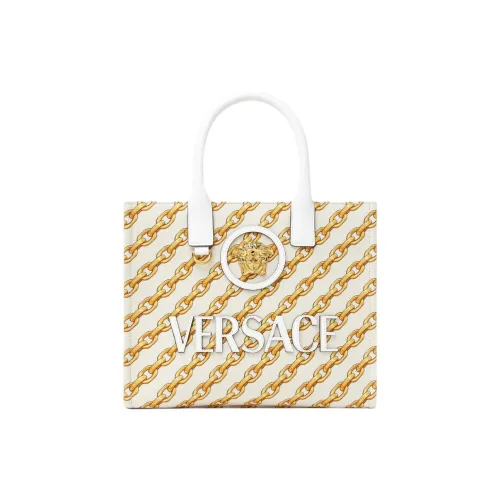 VERSACE La Medusa Хлопок Тоут Сумка Сумка для покупок Сумка Маленькая Женская Золотая и Белая