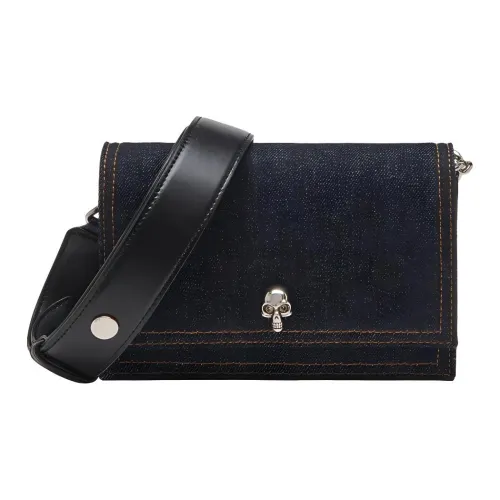 Alexander McQueen Черепа Denim Crossbody Bag Сумка через плечо Маленькая Женская Синяя