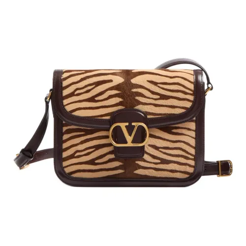 Valentino Тигровый принт с кожаными вставками сумка через плечо женская бежевый и темно-коричневый