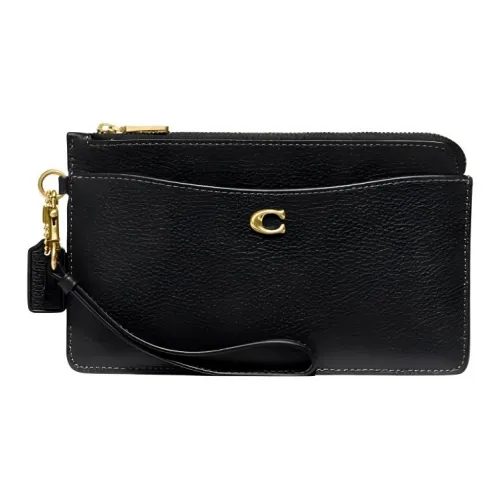 COACH L Zip Коровья кожа Запястье Сумка Маленькая Женская Черная