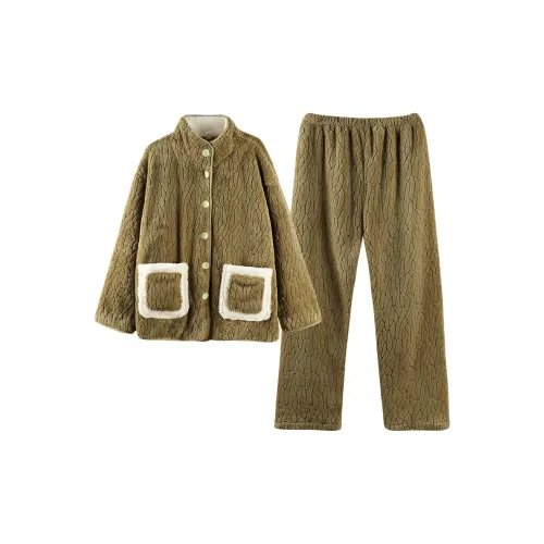 Q'NIANMA Пижамный комплект женский коричневый зеленый