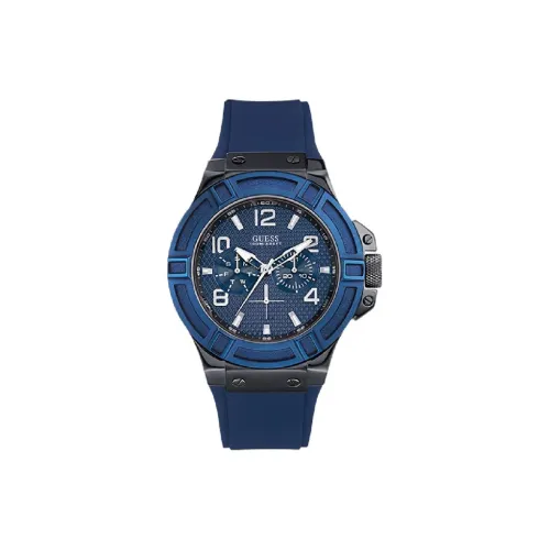 GUESS Мужские часы Кварцевый механизм Силиконовый ремешок 45 мм Синий циферблат