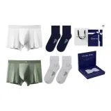 80S Modal [Горох Зеленый+Белый] + [2 упаковки 100% хлопок носки] Подарочный набор в коробке