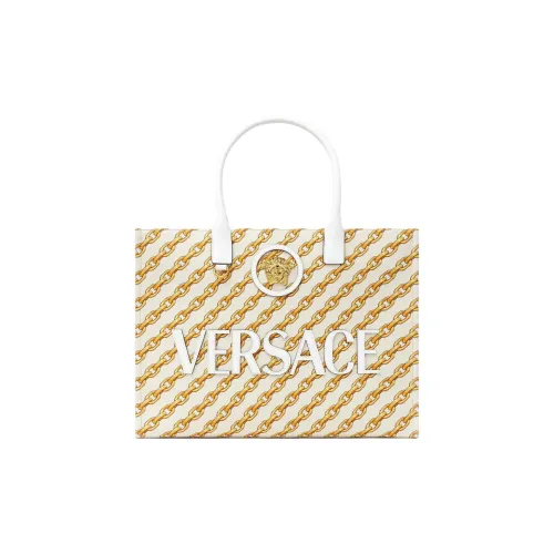 VERSACE La Medusa Хлопок Тоут Сумка Сумка для покупок Сумка Большая Женская Золотая и Белая