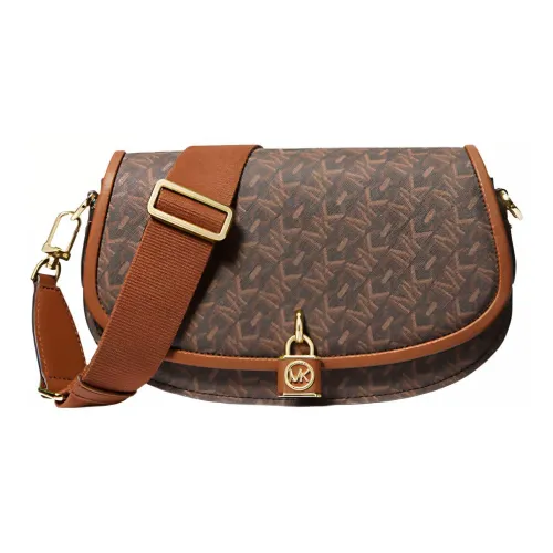 MICHAEL KORS Mila Холст Седло Сумка Курьерская Сумка Сумка через плечо Средняя Женская Темно-коричневый Желтый Коричневый