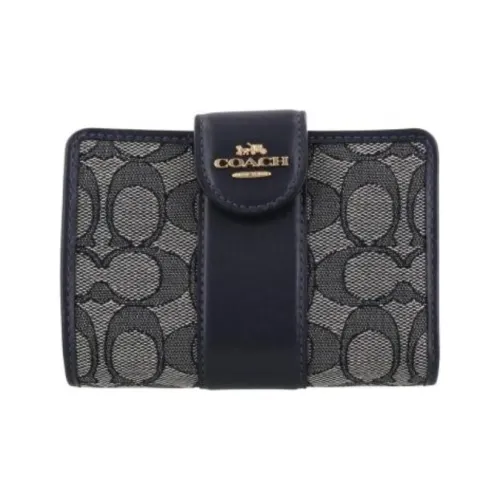 COACH Canvas Жаккард Телячья кожа Кошелек Мини Женский Полночь Морской синий