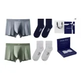 80S Модал [Горохово-зеленый + Серый] + [2 упаковки, 100% хлопок, носки] Подарочный набор в коробке