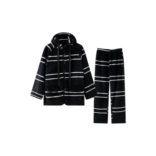 MEITENG Пижамный комплект Осенний и Зимний Мужской Черный