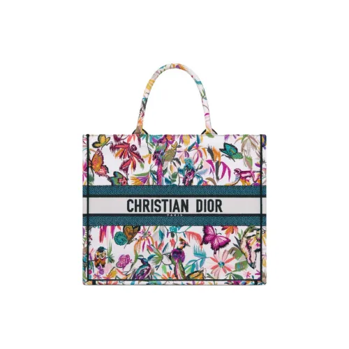 DIOR BookTote Toile DE Jouy Fantastica Вышивка Тоут Сумка Сумка для покупок Сумка Большая Женская Белая и Многоцветная