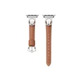 Яблоко - Круглый - Бабочка - Кожа - Белое основание - Дизайн ~ Коричневый, Серебристая пряжка