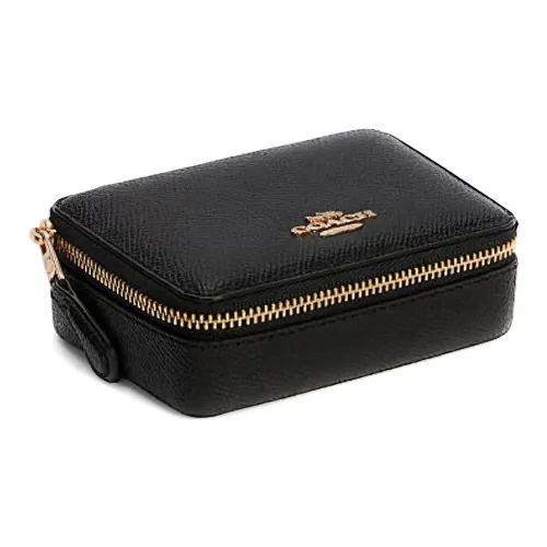 COACH Ювелирные украшения Bo Крестообразная текстура Кожа Косметичка Женские Черный