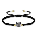 Золотой бусина, черный кот, браслет-шнурок