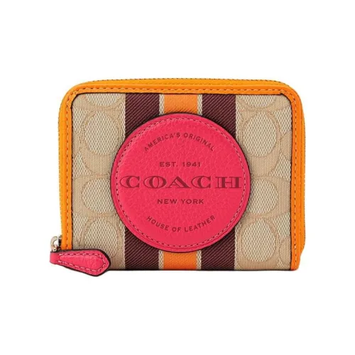 COACH Lonnie Canvas Leather Wallet Small Women's Pink Multicolor