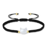 Золотой бусина, белый кот, браслет-шнурок