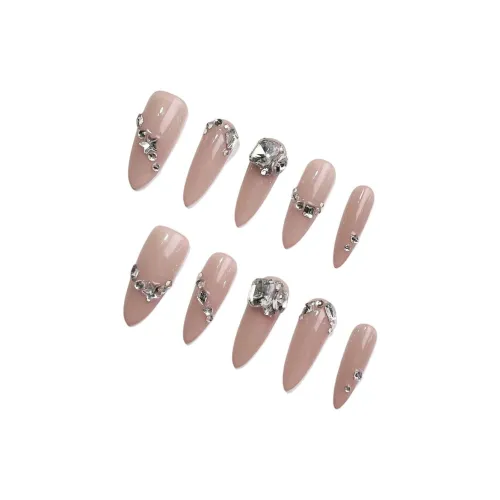 LIANJING Ручной работы Мягкий Кокетливый стиль Pave Ромб Осветляющий Телесный False Nail Овал Длинный 30MM