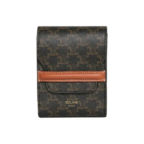 CELINE Холст And Lambskin Картхолдер Монетница Клатч Унисекс Коричневый Черный