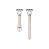 Яблоко-Круглый Бабочка Кожаный ремешок с Белым подкладочной тканью-Экрю, Серебряная застежка