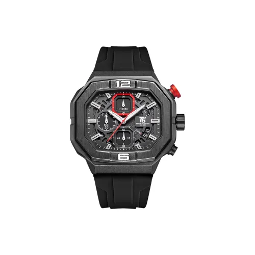 T5 Black Knight Series Элегантный Часы Многофункциональный Кварцевый механизм Силиконовый ремешок Часы Мужские Черный циферблат