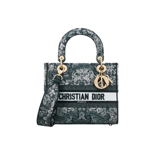 DIOR Ткань Тоут Сумка Сумка для покупок Сумка Lady Dior Сумка на одно плечо Средняя Женская Молочно-белая и Синяя