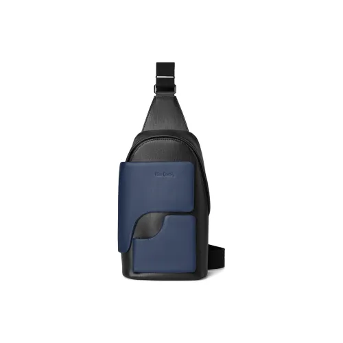 PIERRE CARDIN Сумка через плечо из крупнозернистой текстуры коровьей кожи сумка-слинг средний размер мужская черная синяя