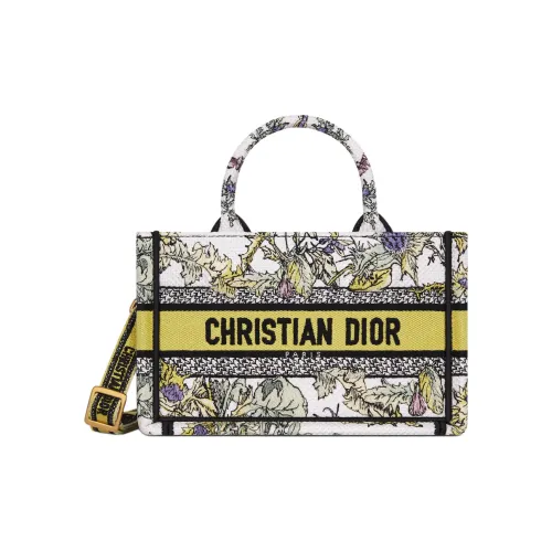 DIOR BookTote Ткань Тоут Сумка Сумка для покупок Сумка Мини Женская Белая и Желтая