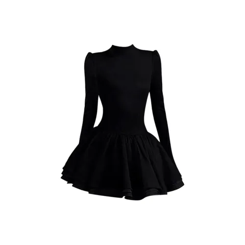 FOCOS STUDIO Длинное платье с длинным рукавом женское классическое черное