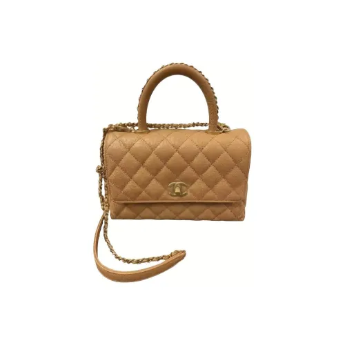 CHANEL Coco Handle Икорная Коровья Кожа Портативная Сумка через плечо Маленькая Женская Сумка через плечо Умбра