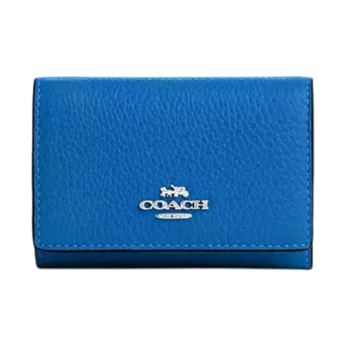 COACH Micro Leather Wallet Mini Women's Silver Bright Blue COACH Микро Кожа Кошелек Мини Женский Серебряный Ярко-Синий