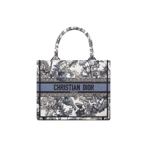 DIOR BookTote Ткань Тоут Сумка Сумка для покупок Сумка Маленькая Женская Белая и Джинсовая Синяя