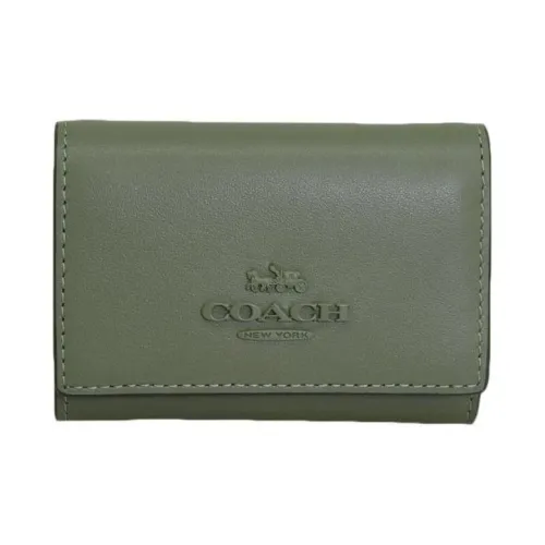 COACH Компактный кожаный кошелек мини женский зеленый