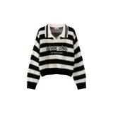 Чёрный Белый Полосы V-образный вырез Укороченный