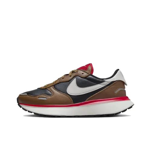 Nike Phoenix Waffle Беговые кроссовки Низкий топ Светлый умбра/Черный/Пламя красный/Призрачный серый Белый Женские