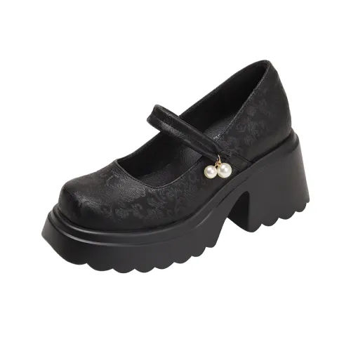 Pounise Туфли Мэри Джейн с грубым каблуком 10 см женские