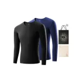 2-Пачка V-Neck Топы (Ночной Черный + Сапфировый Синий) с Бархатистой Тканью, Термопроводный, Антибактериальный и Бесшовный