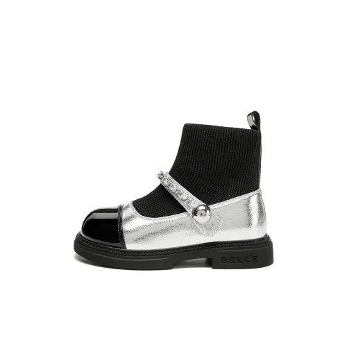 Белль Устойчивые к истиранию высокие детские ботинки серебристо-черные для малышей
